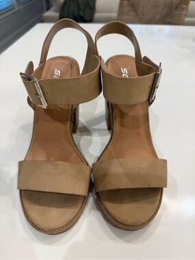 Soda Tan Block Heel Slingback Sandals